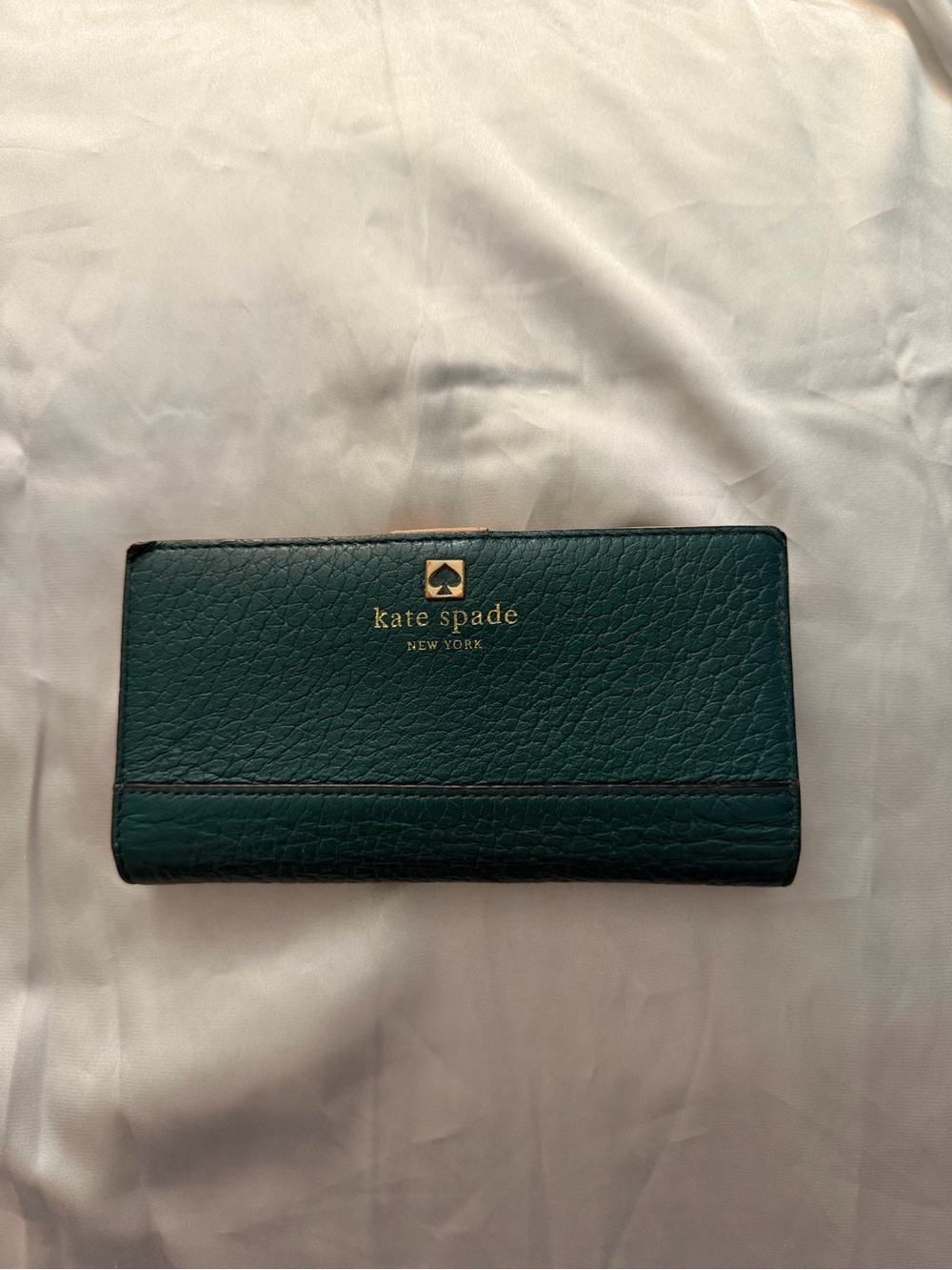 kate spade Deep Green Textured Leather Continental Wallet with Gold Logo